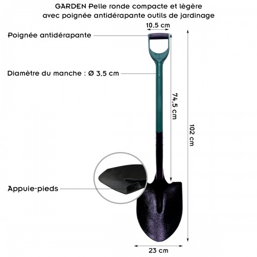 GARDEN Pelle ronde compacte et lègère avec poignée antidérapante outils de jardinage 2