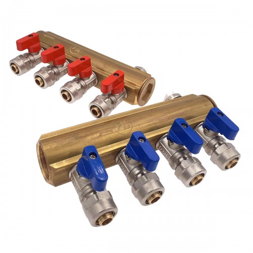 2 collecteurs 4 sorties + 8 vannes + bouchons purgeur + fixations 2