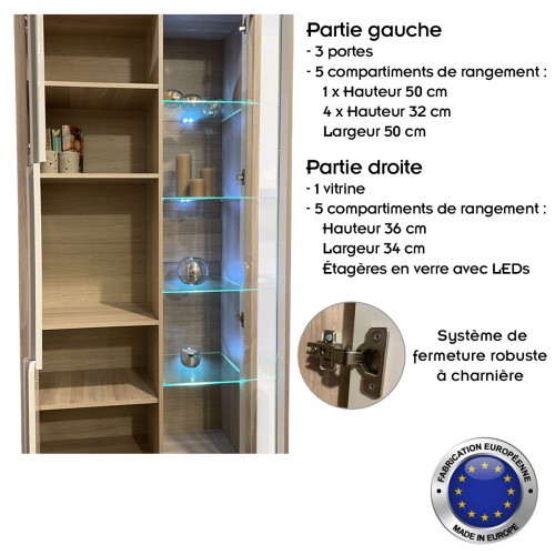 ROMA -  Armoire vitrine lumière LED 3 portes battantes - 90x194 cm 2