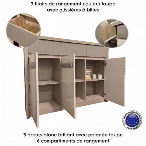 ROMA - Buffet commode 3 tiroirs coulissants 3 portes battantes 135x104 cm 2