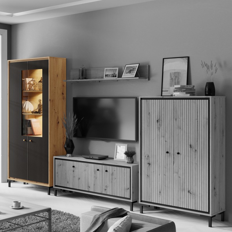 PARII vaisselier vitrine LED design bois etageres