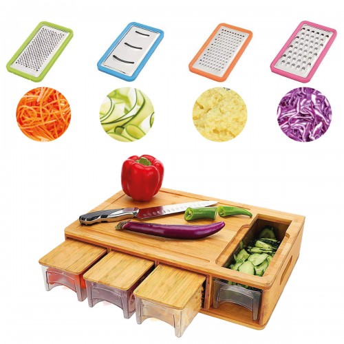 Planche à découper en bambou avec récipients 2