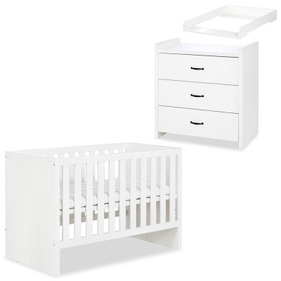 AMELIA Ensemble chambre bébé : lit évolutif 120*60 et commode à langer aspect chêne 2