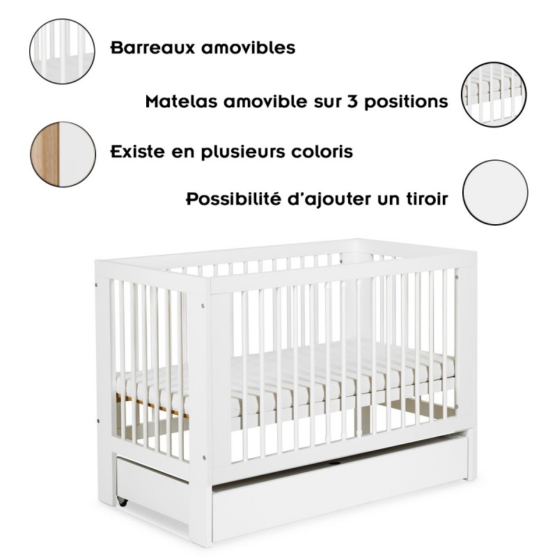 OLIVIA Lit bébé à barreaux 120x60