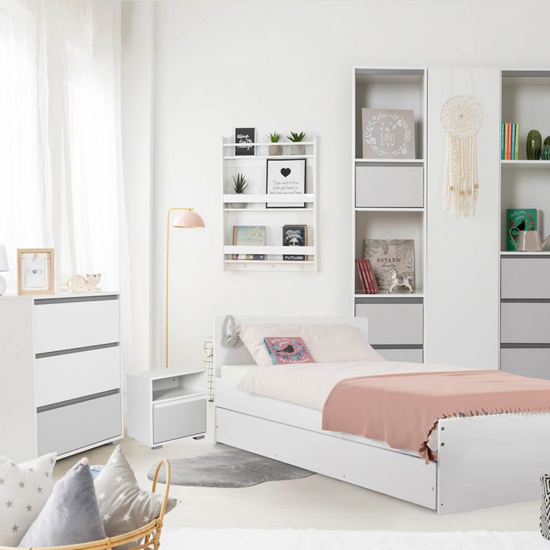 DALIA Chambre enfant adolescent avec lit + chevet  + commode