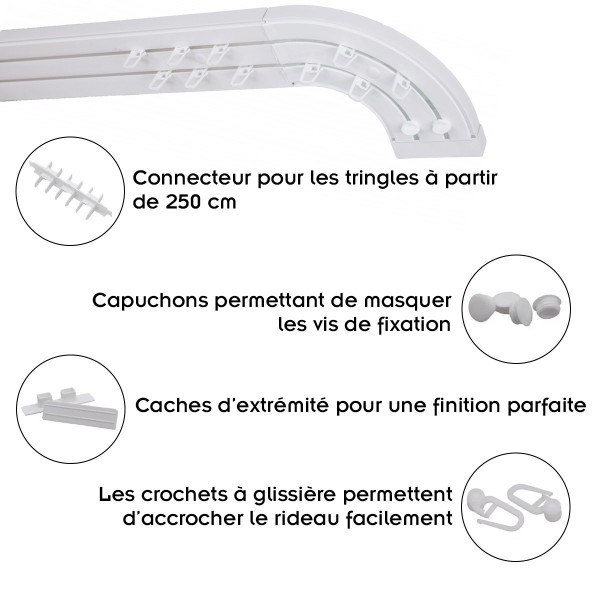 SIMI rail de tringle de plafond en PVC avec les glissières 120 Simple droit