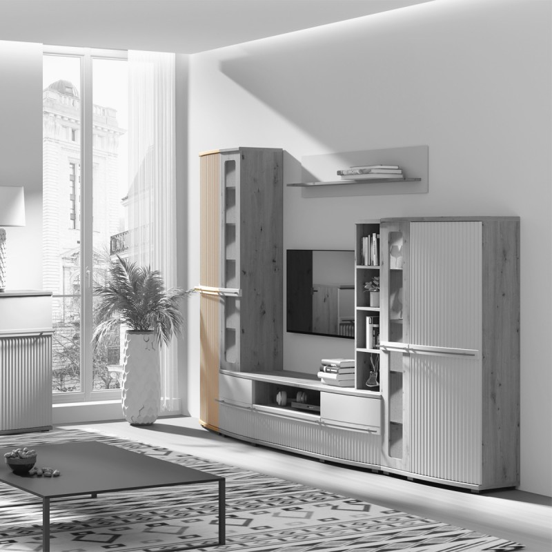 CANDY Armoire 1 porte 7 étages 49x199 cm courbée à relief en bois design épuré