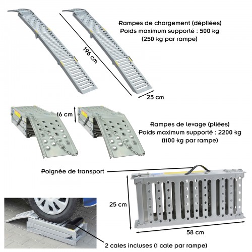2x rampes pliables chargement 2200 kg quad moto tondeuse voiture 2