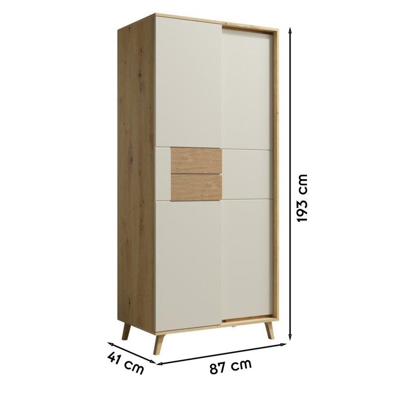 BRUNO Armoire penderie 2 portes 87x193 cm en bois clair design intemporel
