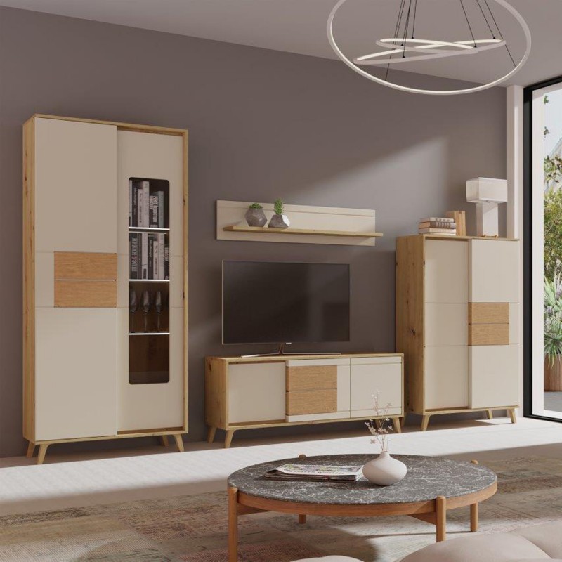 BRUNO Vitrine avec LED 2 portes 5 étages 87x193 cm en bois clair design intemporel