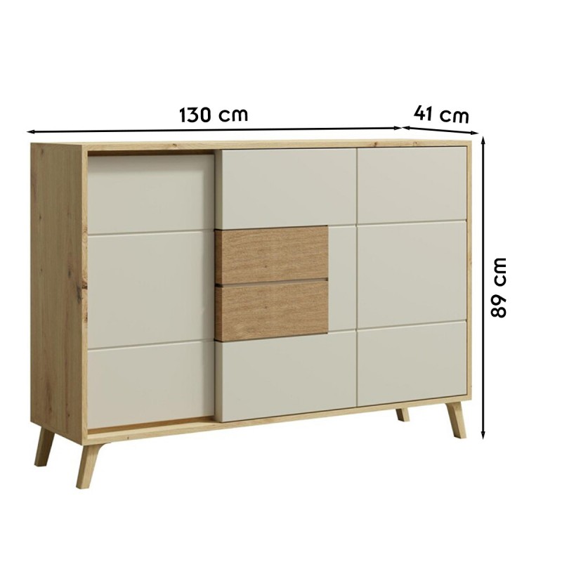 BRUNO Buffet 3 portes blanc et bois clair