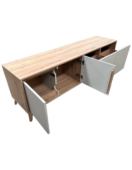BRUNO Meuble TV 2 portes 2 tiroirs 171x53 cm en bois clair design intemporel