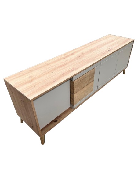 BRUNO Meuble TV 2 portes 2 tiroirs 171x53 cm en bois clair design intemporel