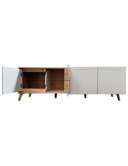 BRUNO Meuble TV 2 portes 2 tiroirs 171x53 cm en bois clair design intemporel