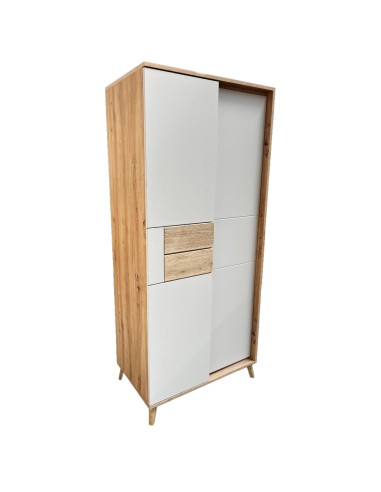 BRUNO Armoire penderie 2 portes 87x193 cm en bois clair design intemporel