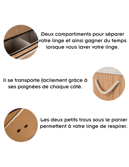 RUNHY Panier à linge en bambou