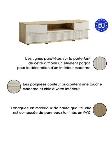 CANDY Meuble bas TV moderne à relief bois design tendance contemporain courbé design épuré