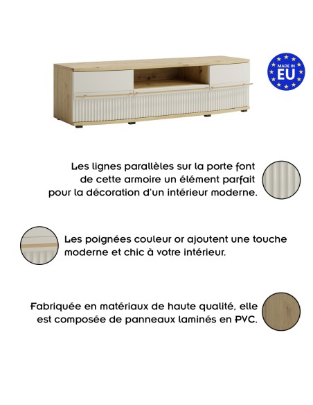 CANDY Meuble bas TV moderne à relief bois design tendance contemporain courbé design épuré