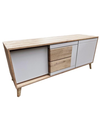 BRUNO Meuble TV 2 portes 1 tiroir 130x53 cm en bois clair design intemporel