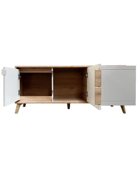 BRUNO Meuble TV 2 portes 1 tiroir 130x53 cm en bois clair design intemporel
