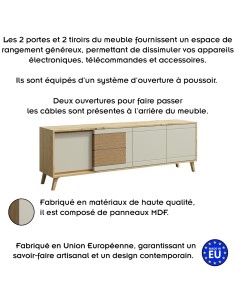 BRUNO Meuble TV 2 portes 2 tiroirs 171x53 cm en bois clair design intemporel 2