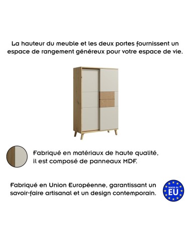 BRUNO Vaisselier 2 portes 87x137 cm en bois clair design intemporel