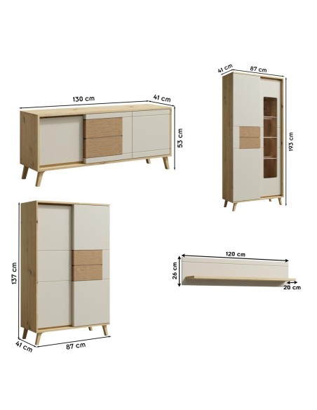 BRUNO Ensemble de meubles de salon Vitrine Vaisselier Meuble TV Étagère