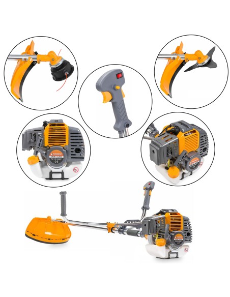 Débroussailleuse thermique avec moteur 2 temps 49 cm³ 6 CV effectif + kit d'accessoires
