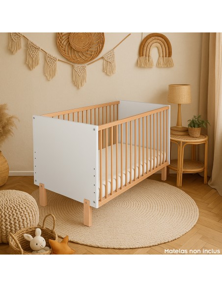 MATTI Lit bébé évolutif à barreaux pieds droits vernis écologique MATTI Lit bébé évolutif à barreaux pieds droits vernis écologique