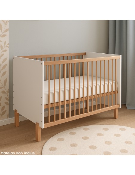 MATTI Lit bébé évolutif à barreaux pieds droits vernis écologique MATTI Lit bébé évolutif à barreaux pieds droits vernis écologique