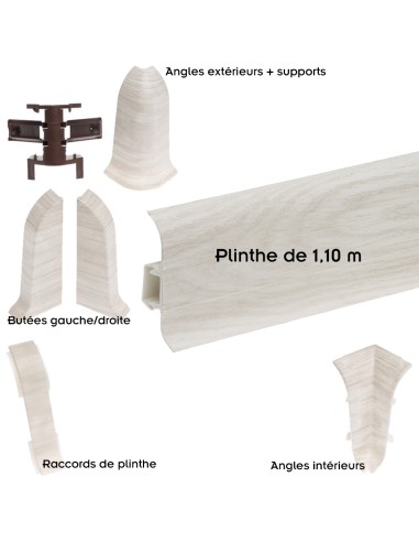 Plinthes goulotte passe-câble PVC 59 mm - 1,10 m avec raccords inclus