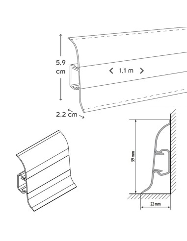 Lot de 2 angles intérieurs pour plinthe PVC 59 mm