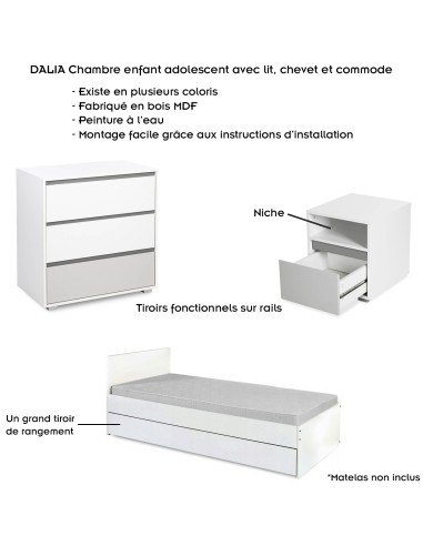 DALIA Ensemble de meubles pour chambre d'enfant et d'adolescent