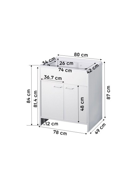 Meuble buanderie double porte avec vasque 80x50