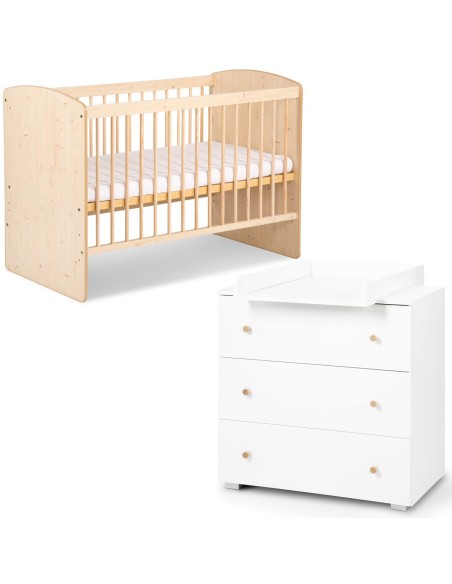 KAROLINA II Ensemble lit bébé 120x60 et commode à langer 3 tiroirs