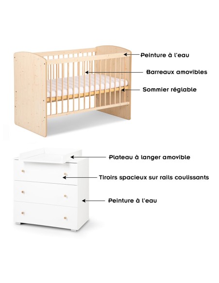 KAROLINA II Ensemble lit bébé 120x60 et commode à langer 3 tiroirs
