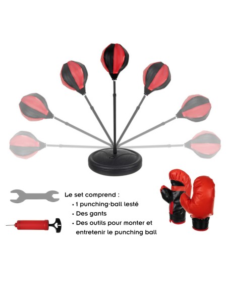 Set de boxe punching ball avec sac de frappe et gants. Hauteur ajustable.