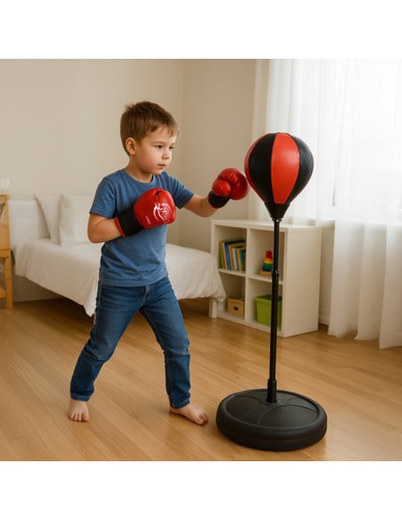 Set de boxe punching ball avec sac de frappe et gants. Hauteur ajustable.