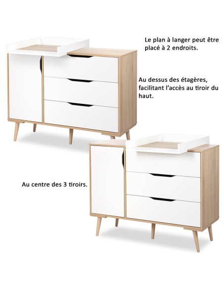 Ensemble chambre enfant bébé avec lit à barreaux et commode à langer