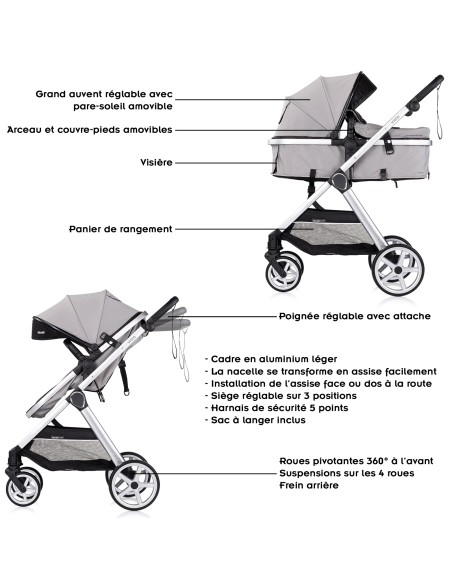 VISTA Poussette combinée jusqu'à 22 kg nacelle souple + assise classique avec cosy i-Size et base Isofix en option VISTA Poussette combinée jusqu'à 22 kg nacelle souple + assise classique avec cosy i-Size et base Isofix en option