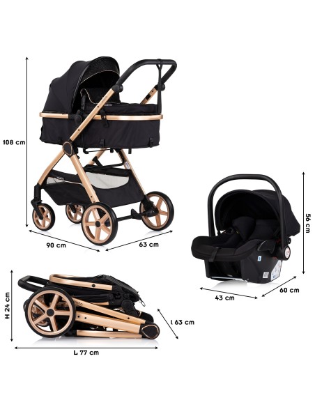 VISTA Poussette combinée jusqu'à 22 kg nacelle souple + assise classique avec cosy i-Size et base Isofix en option