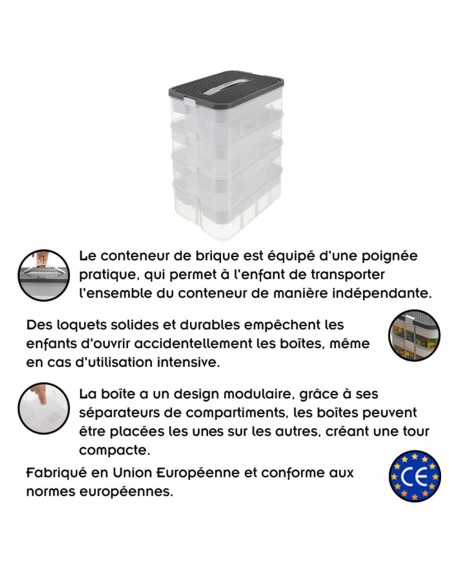 Boîte de rangement avec compartiments empilables pour jouets briques de construction