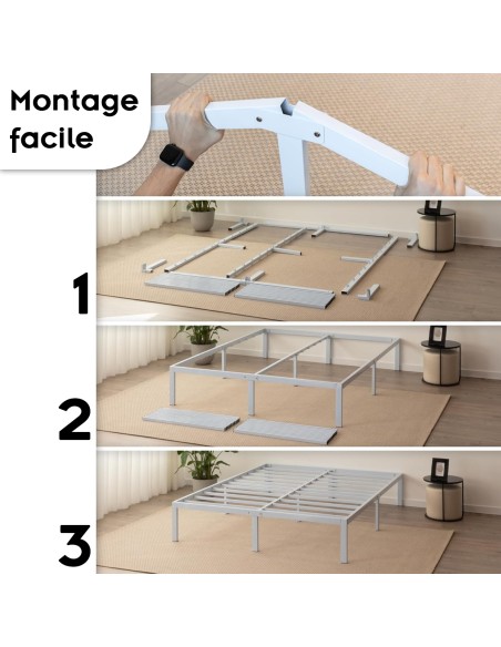 SAPPHO Cadre de lit en acier avec espace de rangement - Montage facile -