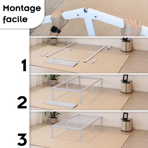 SAPPHO Cadre de lit en acier avec espace de rangement - Montage facile -