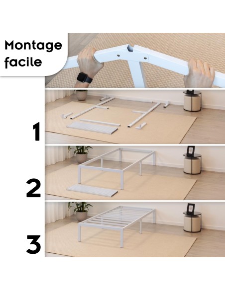 SAPPHO Cadre de lit en acier avec espace de rangement - Montage facile -