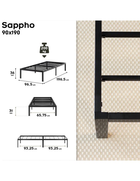 SAPPHO Cadre de lit en acier avec espace de rangement - Montage facile -