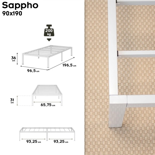 SAPPHO Cadre de lit en acier avec espace de rangement - Montage facile -
