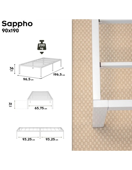 SAPPHO Cadre de lit en acier avec espace de rangement - Montage facile -
