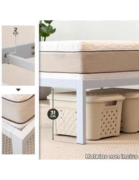 SAPPHO Cadre de lit en acier avec espace de rangement - Montage facile -