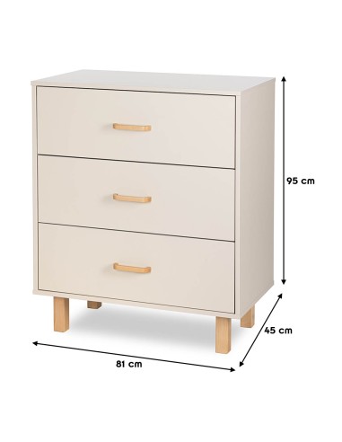 LAURA Commode bébé en bois de hêtre 3 tiroirs Champagne